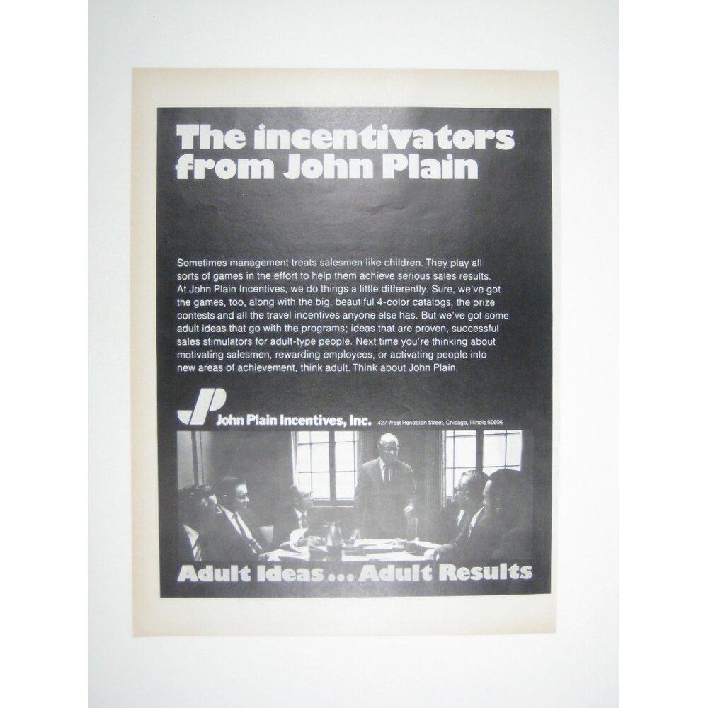 John Plain Incentivators Sales 1971 Print ADVERT AD Chicago